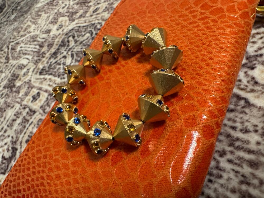 Honey Minx Gold and Sapphire Tone Conical Beed Bracelet